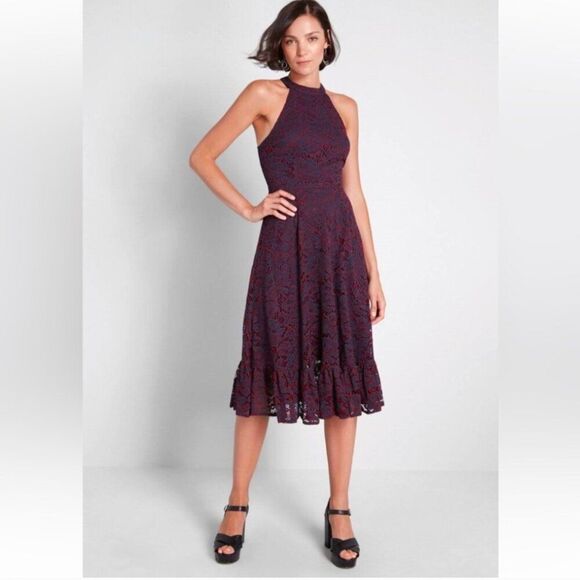 Modcloth Dresses & Skirts - ModCloth | A Night Like This Halter Dress | Navy & Red | Size 10
